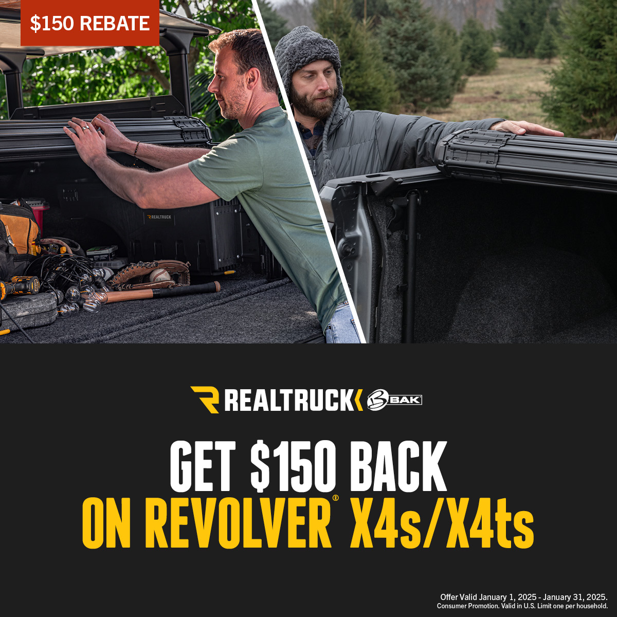 Save $150 on BAK Revolver X4s and X4ts Tonneau Covers | January 2025 Rebate Offer