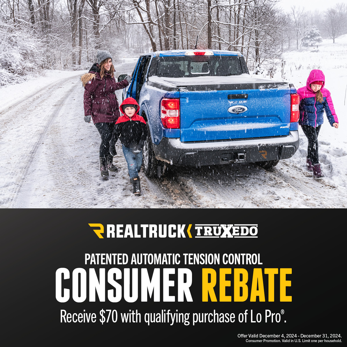 Save $70 with a rebate on the TruXedo Lo Pro Tonneau Cover at JustBoltOns.com. Purchase by December 31st, 2024, and claim your rebate online today!